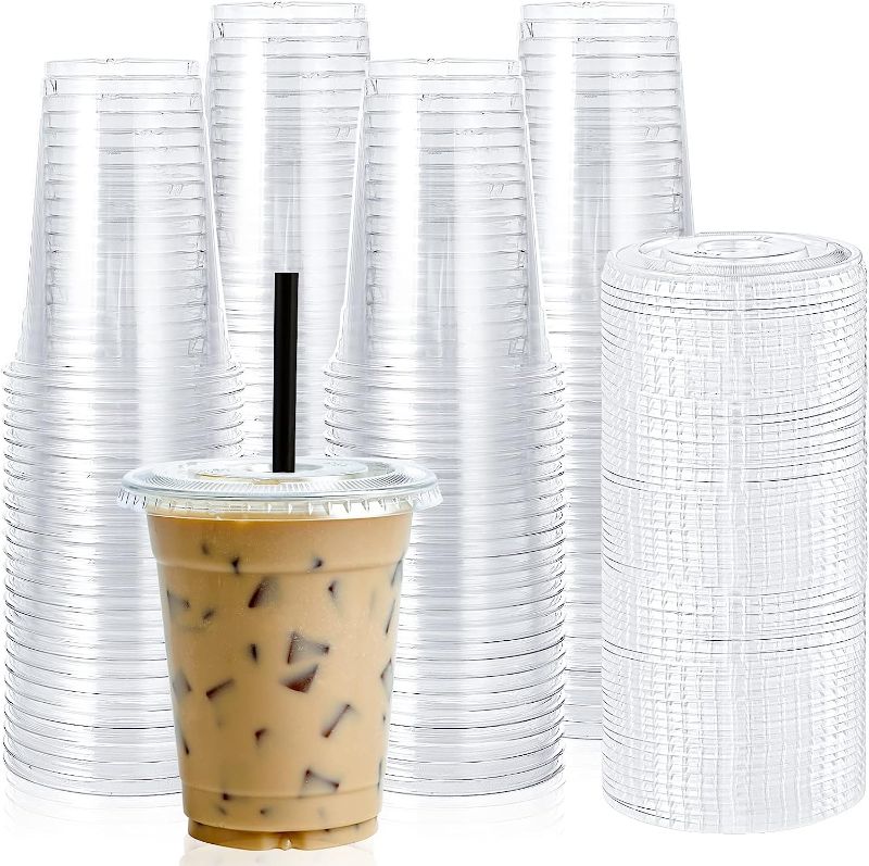 Photo 1 of 90 PLASTIC CUPS 5 INCH
Clear Plastic Cups With Flat Lids, Disposable Drinking Cups, Plastic Cups for Ice Coffee, Smoothie, Slurpee, or Any Cold Drinks