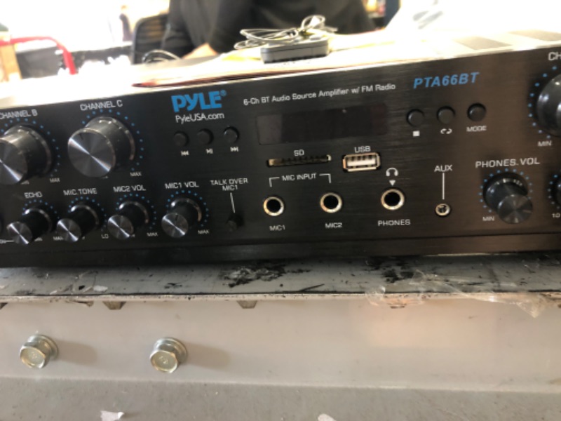 Photo 3 of ***UNABLE TO TEST***Pyle PTA66BT - Wireless Home Audio Amplifier System - Bluetooth Compatible Sound Stereo Receiver Amp - 6 Channel 600Watt Power, Digital LCD, Headphone Jack, 1/4'' Microphone IN USB SD AUX RCA FM Radio