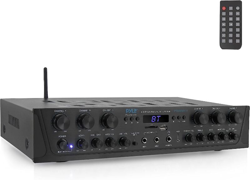 Photo 1 of ***UNABLE TO TEST***Pyle PTA66BT - Wireless Home Audio Amplifier System - Bluetooth Compatible Sound Stereo Receiver Amp - 6 Channel 600Watt Power, Digital LCD, Headphone Jack, 1/4'' Microphone IN USB SD AUX RCA FM Radio