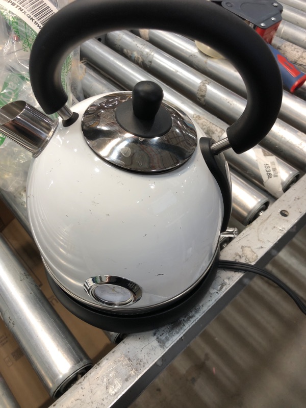Photo 1 of ***MINOR DAMAGE***Frigidaire EKET125-WHITE Retro Electric Hot Water Kettle with Speed Boil Tech, Bpa-Free, 1.8, Stainless Steel, White