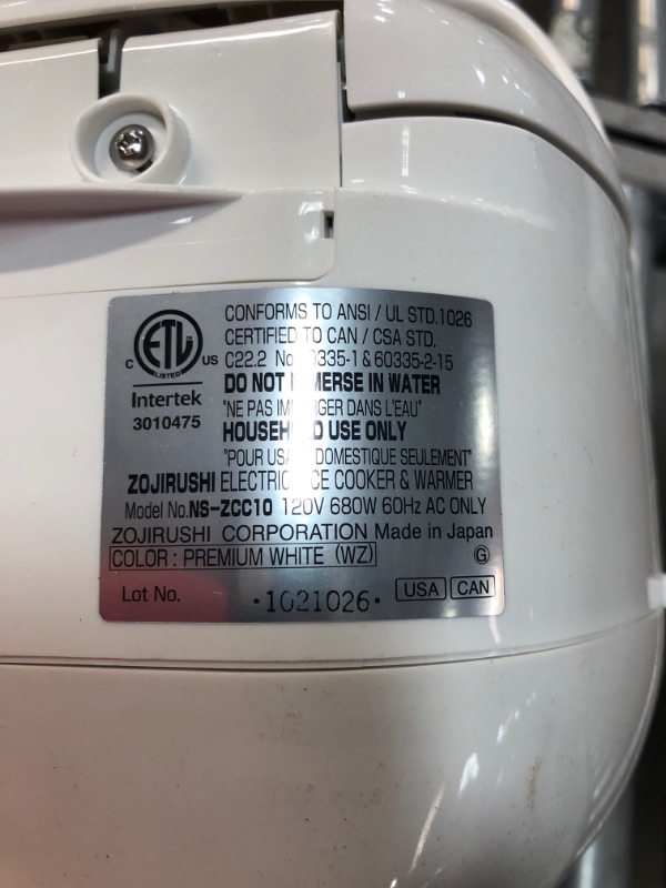 Photo 4 of **SEE NOTES**
Zojirushi NS-ZCC10 Neuro Fuzzy Rice Cooker, 5.5-Cup, White
