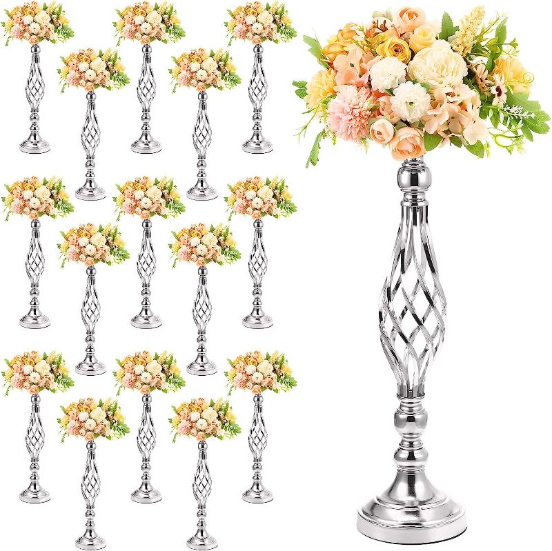 Photo 1 of 20 Pcs Metal Flower Arrangement Stand Wedding Flower Centerpieces Stand Elegant Metal Flower Vase Candelabra Candle Holder for Wedding Reception Table Decor Party Hotel Home Decor (Medium, Silver)
