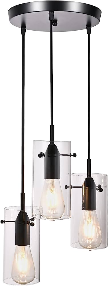 Photo 1 of 
YUYUE 3/5/9-Light Modern Pendant Lights Stairwell Lighting Chandelier Pendant Light Fixture Black Glass Pendant Lighting for Kitchen Island Hanging Pendant Light Fixtures, Clear Glass (3 Light)