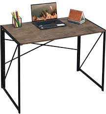 Photo 1 of Folding Desk, Laptop Computer Table, Writing Study Computer Desks with Metal Frame Folding Home Office Desk for Small Spaces, 38.4 Inches, No Assembly Required, Espresso
