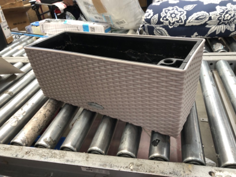 Photo 1 of MISSING ATTACHMENT; DAMAGED INTERIOR BIN**Lechuza 15446 Balconera Cottage 50 Self-Watering Planter for Indoor and Outdoor Use, 20" x 8" x 8", Sand Brown, Wicker Finish