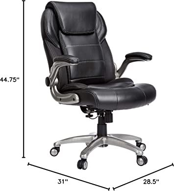 Photo 1 of AmazonCommercial Ergonomic High-Back Bonded Leather Executive Chair with Flip-Up Arms and Lumbar Support, Black