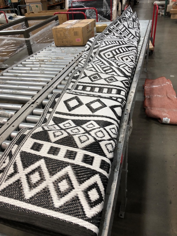 Photo 2 of (SEE NOTES)  120"X60" (approx) Black & White Reversible Aztec Geometric Pattern Patio/Backyard Deck Cover/Area Rug 