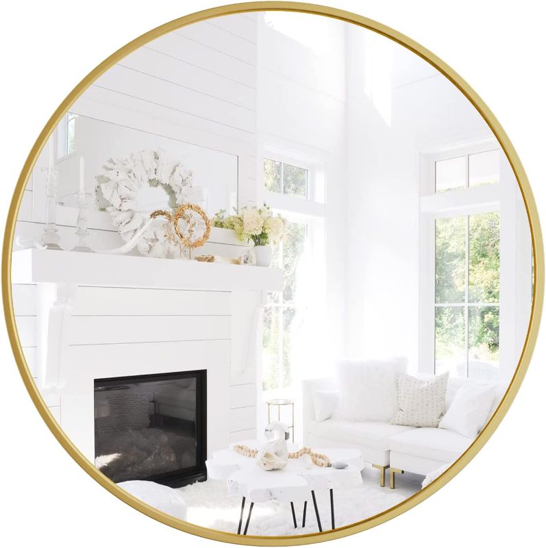 Photo 1 of 48" Circle Wall Mirror,Gold Round Wall Mirror,Large Metal Framed Decorative Bathroom Mirror for Bedroom, Living Room, Entryways, Washrooms and More
