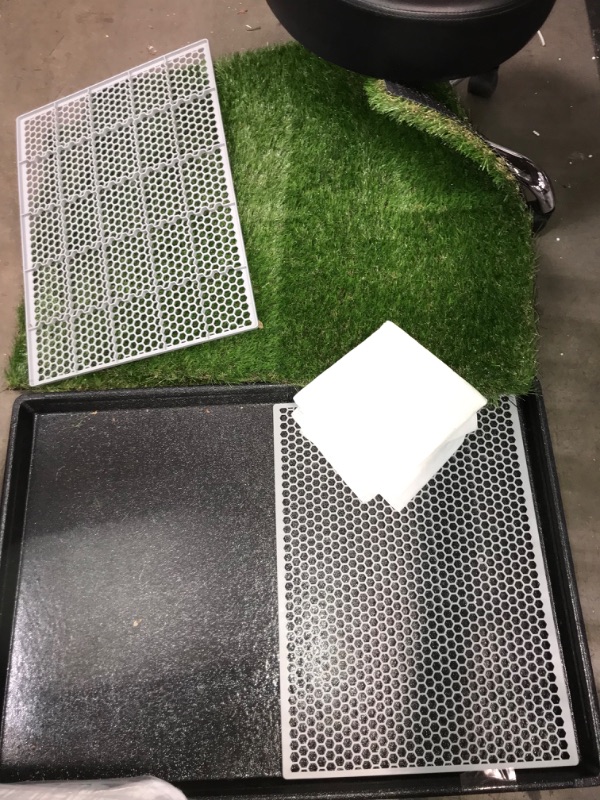 Photo 2 of 36x24" Faux Lawn Grass Potty Pads & Grey Straining Sheets + No Drip Black Floor Tray (4-Layer System) 