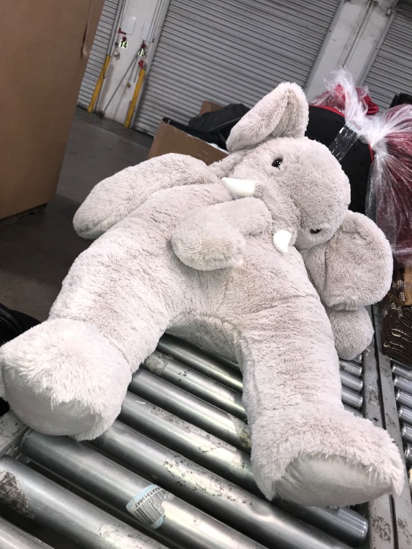 Photo 2 of (Slouching) Vermont Teddy Bear Brand Light Grey Elephant with White Tusks, 48" Height (28" W) 