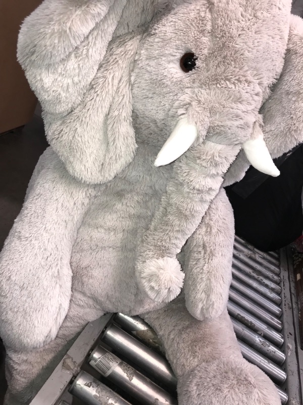 Photo 1 of (Slouching) Vermont Teddy Bear Brand Light Grey Elephant with White Tusks, 48" Height (28" W) 