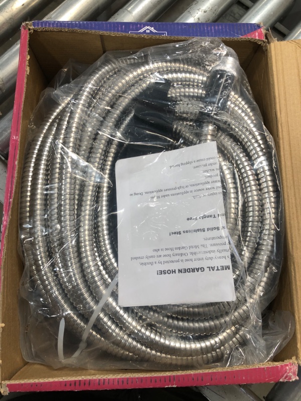 Photo 2 of 100ft Garden Hose Made by Metal with Super Tough and Soft Water Hose, Household Stainless Steel Hose, Durable Metal Hose with Adjustable Nozzle, No Kinks and Tangles, Easy to Store with Storage Strap
