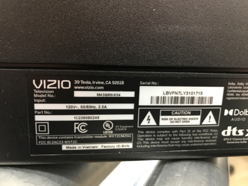 Photo 4 of ***MISSING PARTS***VIZIO 43-inch MQ6 Series 4K QLED HDR Smart TV w/Dolby Vision, WiFi 6E, Bluetooth Headphone Capable, AMD FreeSync & Alexa Compatibility, M43Q6M-K04, 2023 Model