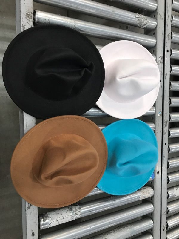 Photo 1 of 4 Pieces Wide Brim Fedora Hats for Men Red Bottom Felt Hat Multicolored Felt Panama Hats for Women, Black, Blue, Brown, White