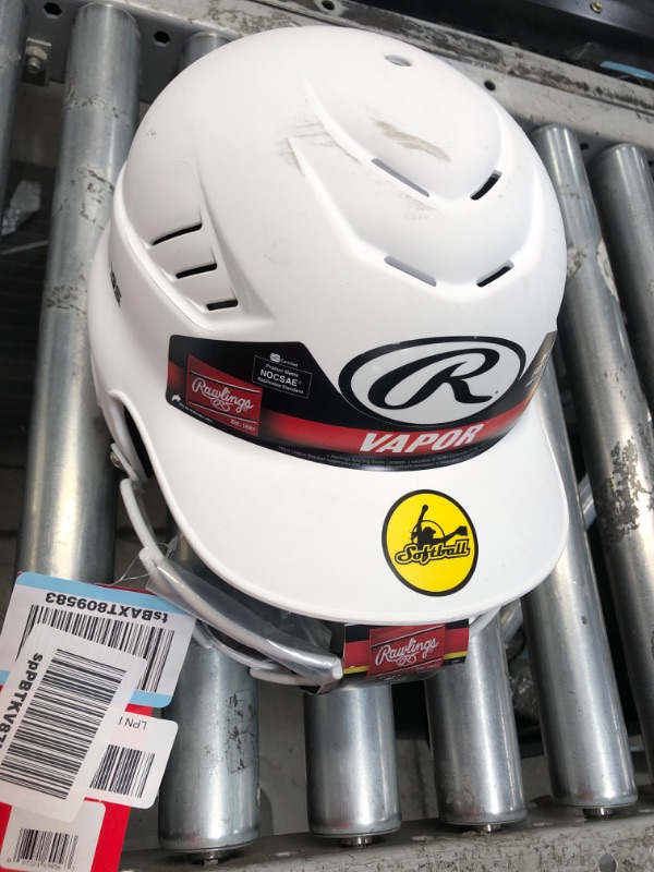 Photo 2 of *READ NOTES*Rawlings | COOLFLO HIGHLIGHTER Batting Helmet with Facemask | Fastpitch Softball | One Size Fits Most (6 1/2-7 1/2) Matte White