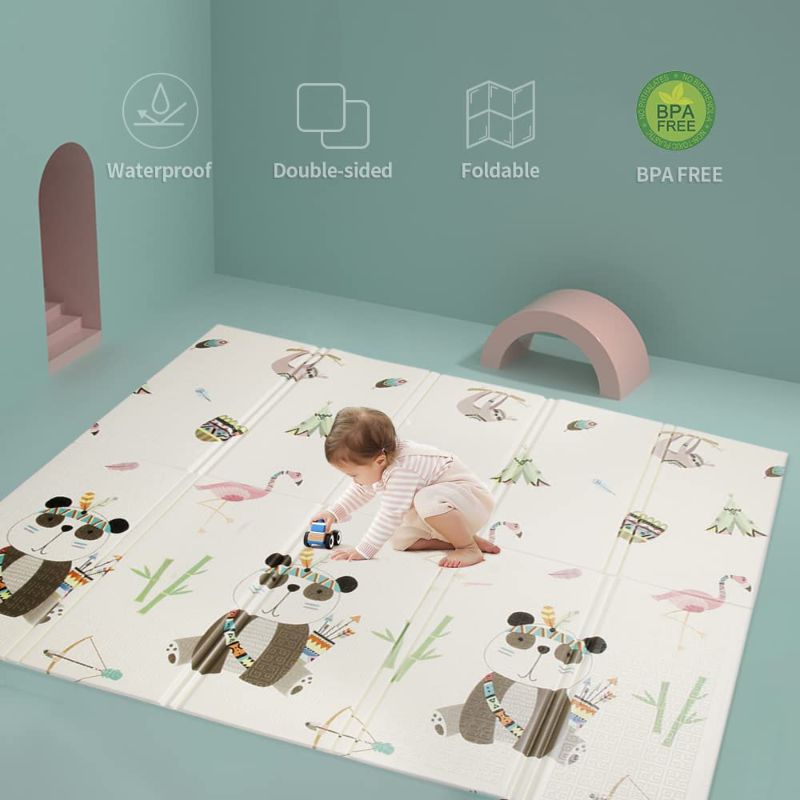 Photo 1 of Baby Playmat for Crawling,0.6in Thick Extra Large Foldable Play Mat for Baby, Waterproof Non Toxic Anti-Slip Reversible Foam Playmat for Toddlers Kids(79 * 71 * 0.4)
