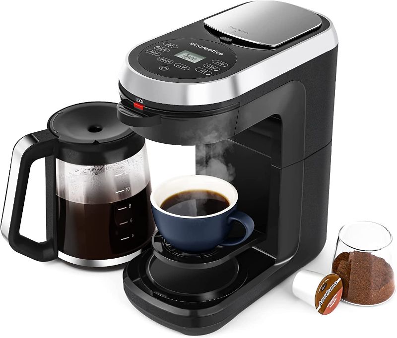 Photo 1 of Dual Brew Coffee Maker, Programmable Coffee Machine and Single Serve Brewer with Glass Carafe for K Cup Pod and Ground Coffee, Drip Coffee Maker with Self Cleaning Function and 60oz Water Tank
