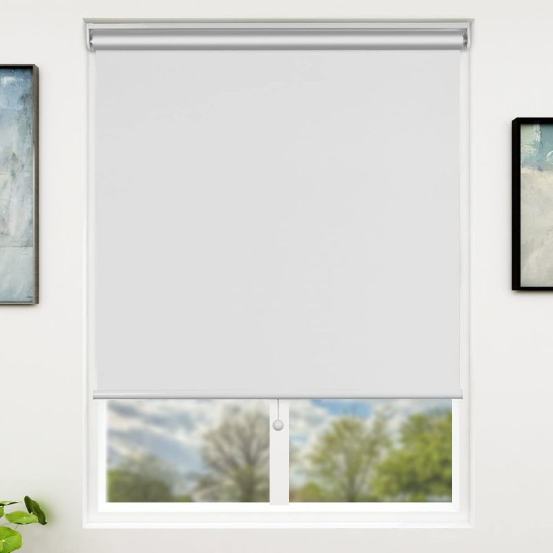 Photo 1 of 34 x 72 Inch White Blackout Window Shades Cordless Window Blinds with Spring Lifting System for Home & Office