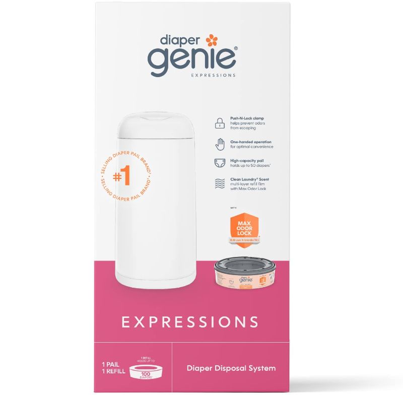 Photo 1 of Diaper Genie Expressions Pail | Odor-Controlling Baby Diaper Disposal System | Includes Diaper Pail and 1 Starter Refill Bag
