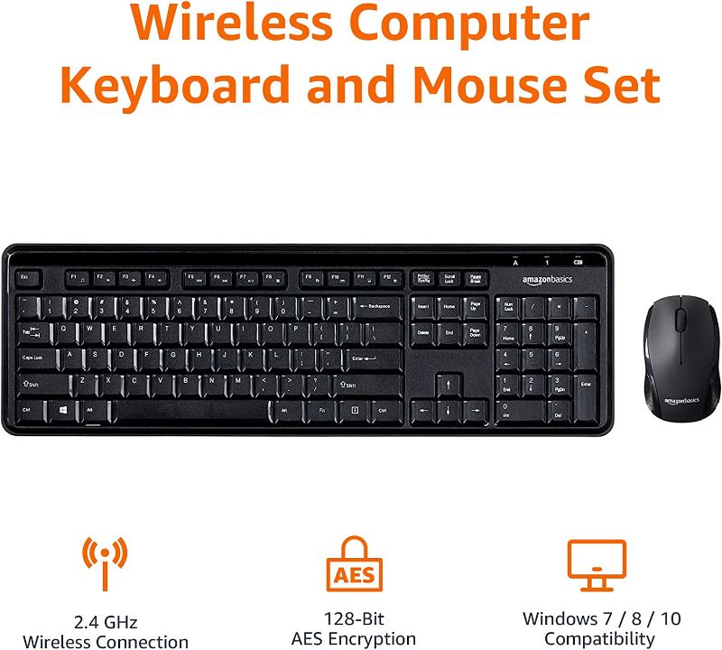 Photo 1 of Amazon Basics Wireless Computer Keyboard and Mouse Combo - Quiet and Compact - US Layout (QWERTY)
