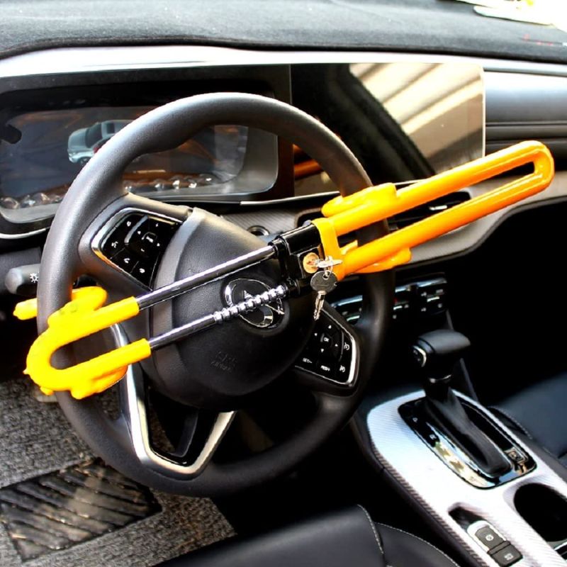 Photo 1 of YOU+ Vehicle Anti-Theft Lock,Twin Hooks Steering Wheel Lock,Adjustable Length Clamp Double Hook Universal Self Defense Heavy Duty Secure Lock
