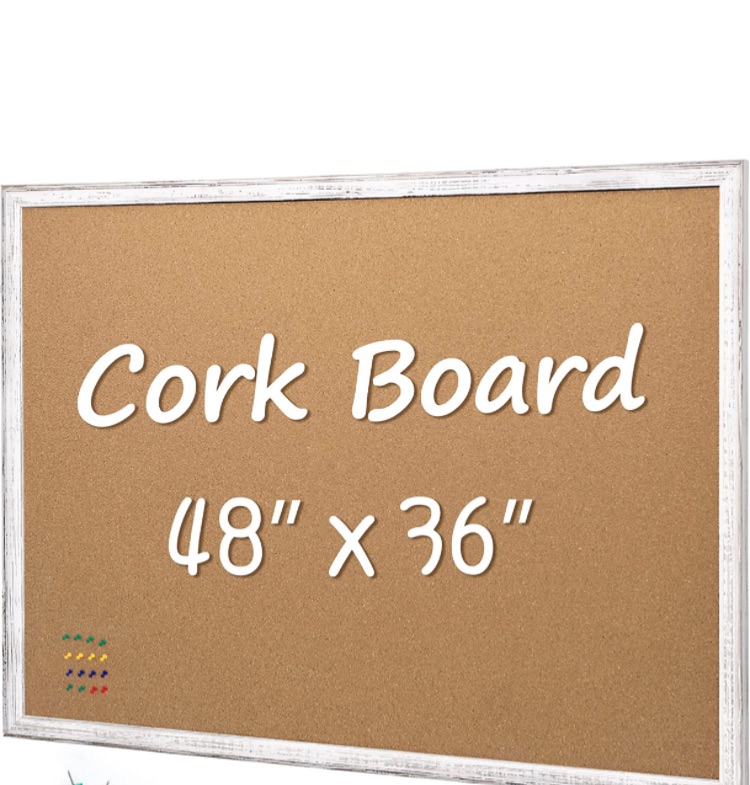 Photo 1 of Board2by Cork Board Bulletin Board 36 x 48, White Wood Framed 4x3 Corkboard, Office Board for Wall Cork, Large Wall Mounted Notice Pin Board with 16 Push Pins for School, Home & Office