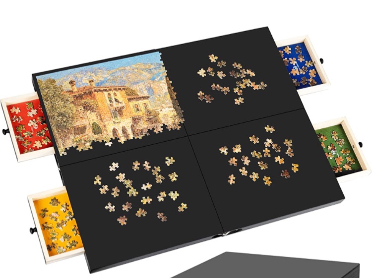 Photo 1 of ***Stock photo is for reference.***
Foldable 1000 Piece Wooden Jigsaw Puzzle Board | 30” X 24” Portable Puzzle Table | Patent Pending | 4 Colorful Trays for Sorting | Complete Puzzle Accessories for Adults and Kids - WHITE 