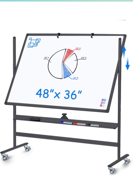 Photo 1 of Rolling Whiteboard 48 x 36 - maxtek Height Adjustable Magnetic White Board, Double Sided Mobile Dry Erase Board, 4' x 3' Easel White Board on Wheels, Large Portable Flipping Whiteboard with Stand