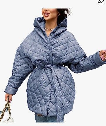 Photo 1 of BTFBM Women Button Down Quilted Jacket Coat 2023 Fall Winter Fashion Belt Pockets Removable Padded Hood Puffer Outerwear SIZE MEDIUM 
