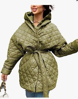 Photo 1 of BTFBM Women Button Down Quilted Jacket Coat 2023 Fall Winter Fashion Belt Pockets Removable Padded Hood Puffer Outerwear
SIZE SMALL
