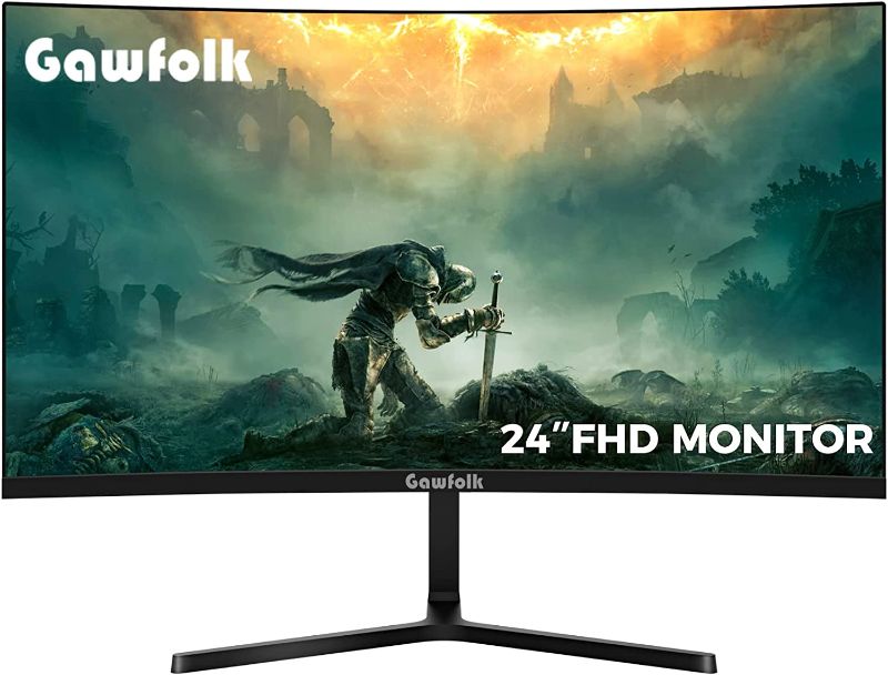 Photo 1 of Gawfolk 24” Curved Monitor 75Hz Full HD 1080P, Gaming Display with AMD FreeSync HDMI VGA PC Monitor Ultra-Thin Zero Frame- Machine Black
