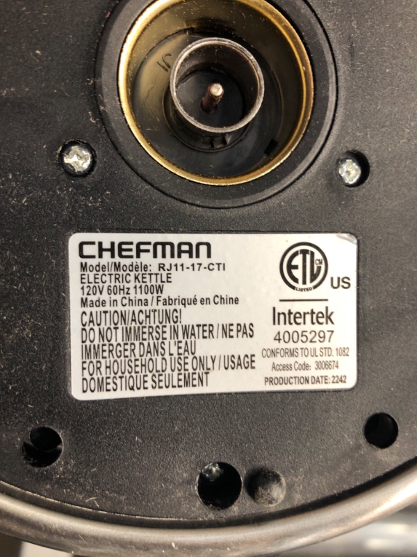 Photo 3 of ***MISSING BOTTOM PART***Chefman Electric Kettle w/Temperature Control, Removable Tea Infuser, 5 Presets LED Indicator Lights, 360° Swivel Base, BPA Free, Stainless Steel, 1.8 Liters Temperature Control Stainless