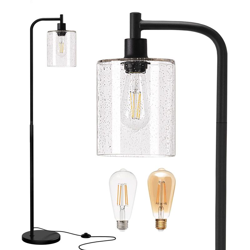 Photo 1 of ADDLON LED FLOOR LAMP, WITH HANGING SEEDED GLASS LAMP SHADE BLACK
