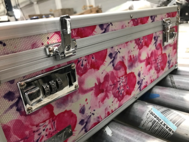 Photo 3 of Vaultz Storage Lock Box - 6.5 x 23 x 13.5 Inch Lockable Dorm Storage Trunk with Combination Lock - Briefcase, Medicine Box, Lock Boxes for Personal Items, Cash, Laptop - Pink Floral Pattern