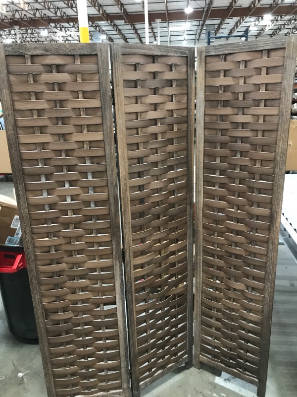 Photo 2 of 3 Panel 67 Paulownia Wood Screen Room Divider Folding Room Partitions Freestanding Privacy Screen w Hand Woven Polymer Rattan Room Separator Divider Wall
