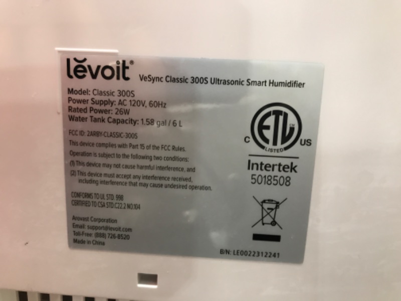 Photo 5 of **TESTED** LEVOIT Humidifiers for Bedroom Large Room Home, 6L Cool Mist Top Fill Essential Oil Diffuser for Baby and Plants, Smart App & Voice Control, Rapid Humidification and Humidity Setting, Quiet Sleep Mode App Smart Control Gray