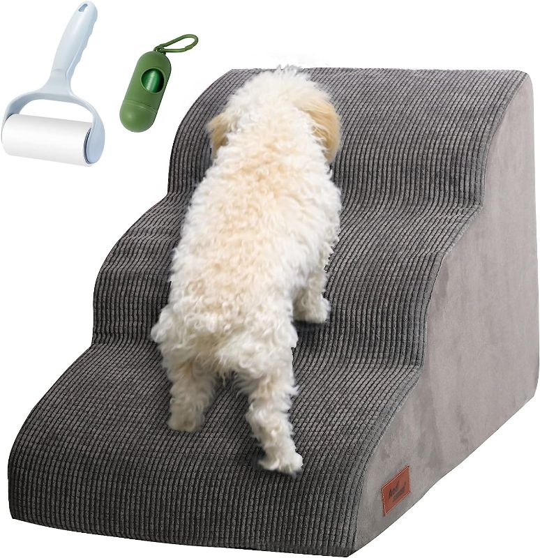 Photo 1 of 3 Tiers Dog Ramp and Stairs for Beds Or Couches - Non-Slip Sturdy Pet Steps - for Small Dogs to get on High Bed
