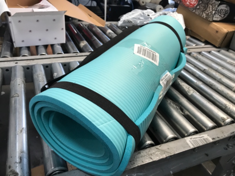 Photo 2 of Retrospec Retrospec Solana Yoga Mat 1/2" Thick w/ Nylon Strap for Men & Women - Non Slip Excercise Mat for Yoga, Pilates, Stretching, Floor & Fitness Workouts Blue Lagoon 1/2 Inch