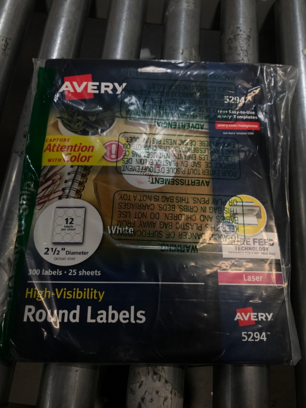 Photo 2 of Avery High Visibility Printable Round Labels with Sure Feed, 2.5" Diameter, White, 300 per Pack, 2 Packs, 600 Customizable Blank Labels Total (45294) 600 labels