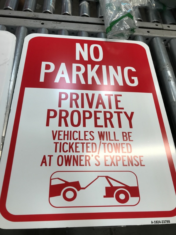 Photo 2 of No Parking - Private Property Vehicles Will Be Ticketed Towed at Owner's Expense (with Car Tow Graphic) | 18" X 24" Heavy-Gauge Aluminum Rust Proof Parking Sign | Made in The USA 18" X 24" Heavy Gauge Aluminum Sign