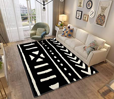 Photo 1 of African mud Cloth Black and White Area Rugs Non-Slip Floor Mat Doormats Home Runner Rug Carpet for Bedroom Indoor Outdoor Kids Play Mat Nursery Throw Rugs Yoga Mat
