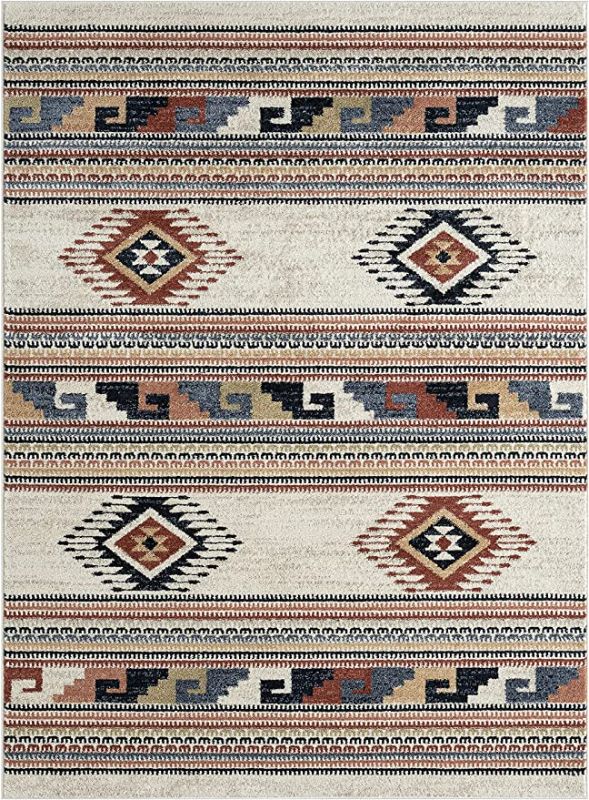 Photo 1 of Abani Multicolor Southwestern Design Area Rug - Non-Shed Orange, Grey & Beige 7'9" x 10'2" (8x10) Tribal Pattern Dining Room Carpet Rugs
