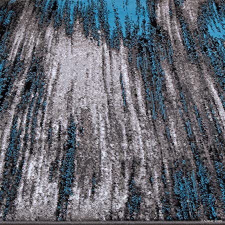 Photo 1 of Allstar 8x10 Turquoise Modern and Contemporary Rectangular Accent Rug with Grey and Gainsboro Grey Abstract Brush Streak Design (7' 9" X 9' 8")
