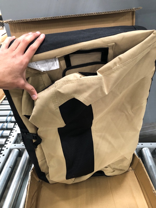 Photo 1 of Amazon Basics 2-Door Collapsible Soft-Sided Folding Soft Dog Travel Crate Kennel, Small (18 x 18 x 26 Inches), Tan
