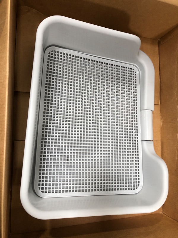 Photo 2 of [DogCharge] Indoor Dog Potty Tray – with Protection Wall Every Side for No Leak, Spill, Accident - Keep Paws Dry and Floors Clean (Tray Only, Grey) Tray Only Grey