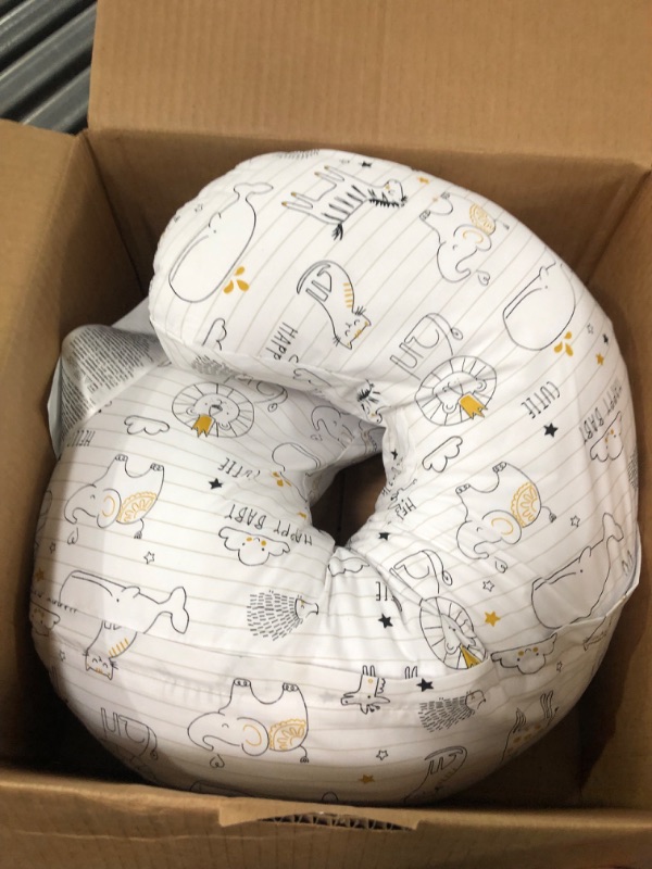 Photo 2 of Boppy Nursing Pillow and Positioner - Original, Notebook Black and White with Gold Animals, Breastfeeding, Bottle Feeding, Baby Support, with Removable Cotton Blend Cover, Awake-Time Support