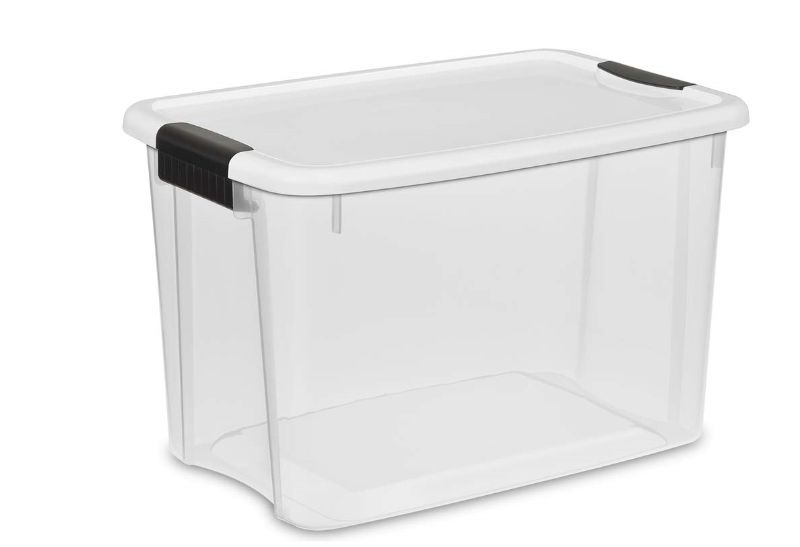Photo 2 of  30 Quart/28 Liter Ultra Latch Box, Clear with a White Lid and Black Latches