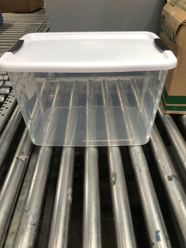 Photo 1 of  30 Quart/28 Liter Ultra Latch Box, Clear with a White Lid and Black Latches