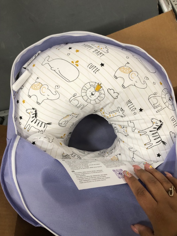 Photo 2 of Boppy Nursing Pillow and Positioner - Original, Notebook Black and White with Gold Animals, Breastfeeding, Bottle Feeding, Baby Support, with Removable Cotton Blend Cover, Awake-Time Support