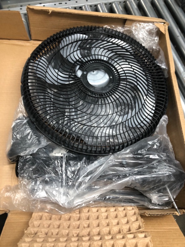 Photo 2 of PARTS** Comfort Zone 18" Smart WiFi 3-Speed Oscillating Stand Fan, Wall-Mountable, Compatible with Alexa, Voice Control, Full-Function Timer, and Tri-Curve Technology to Reduce Turbulence and Noise Black